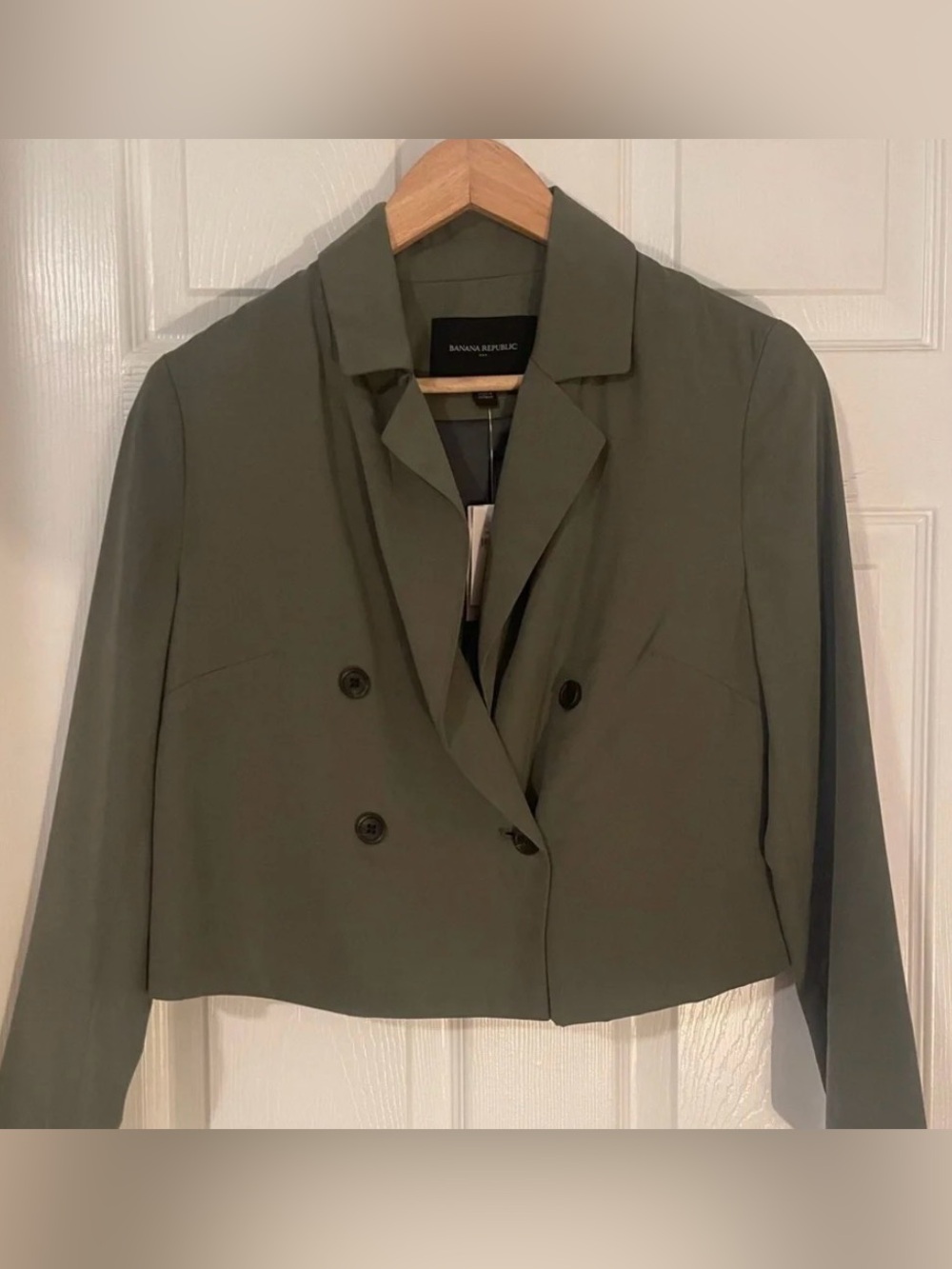 Banana Republic Olive Cropped Double-Breasted Blazer